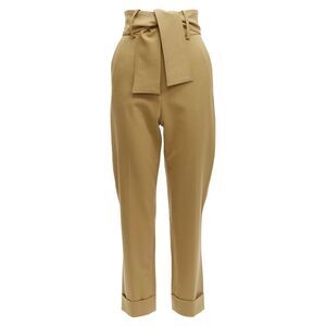 Sara Battaglia wool high waisted tie belt cuffed tape pants